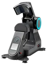 RIVO Cappa Super, dynamic three-quarter view of the black cap press with its cyan accent ring